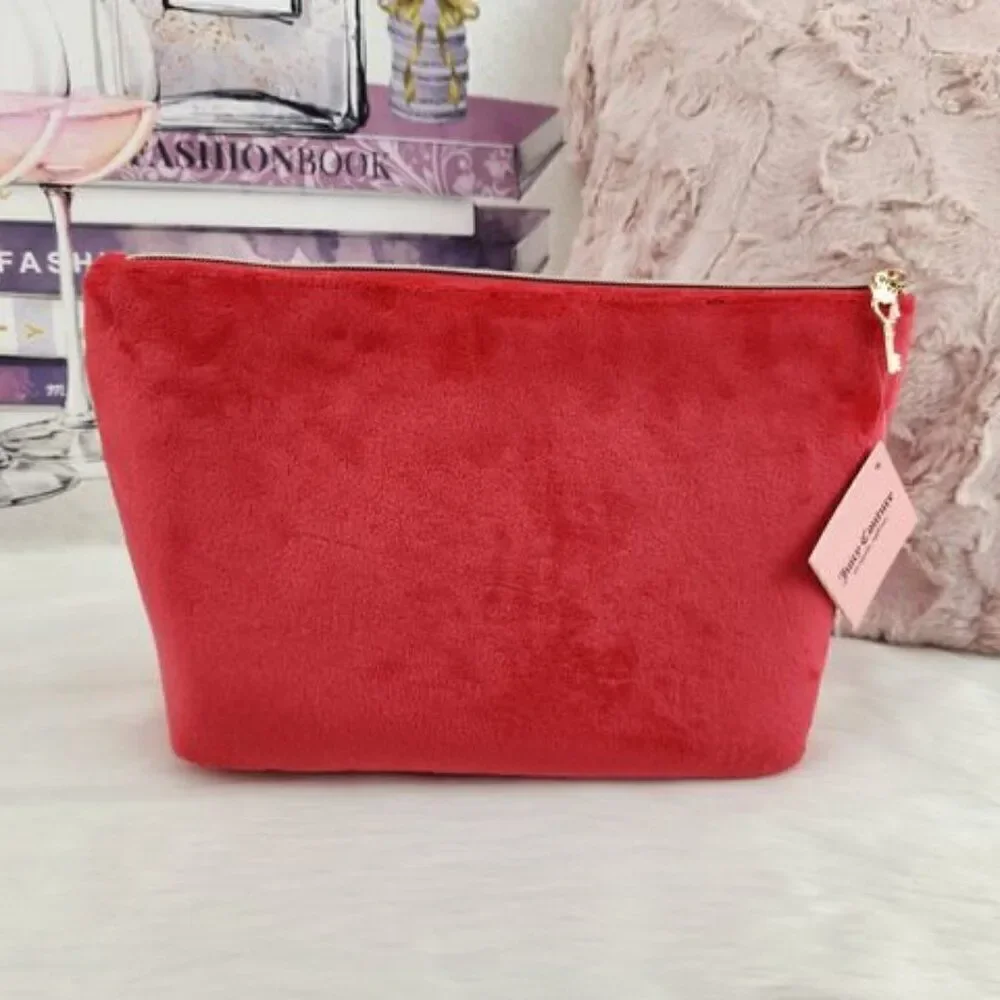 {Juicy Couture} Red Velour Rhinestones Cosmetic Bag Case
